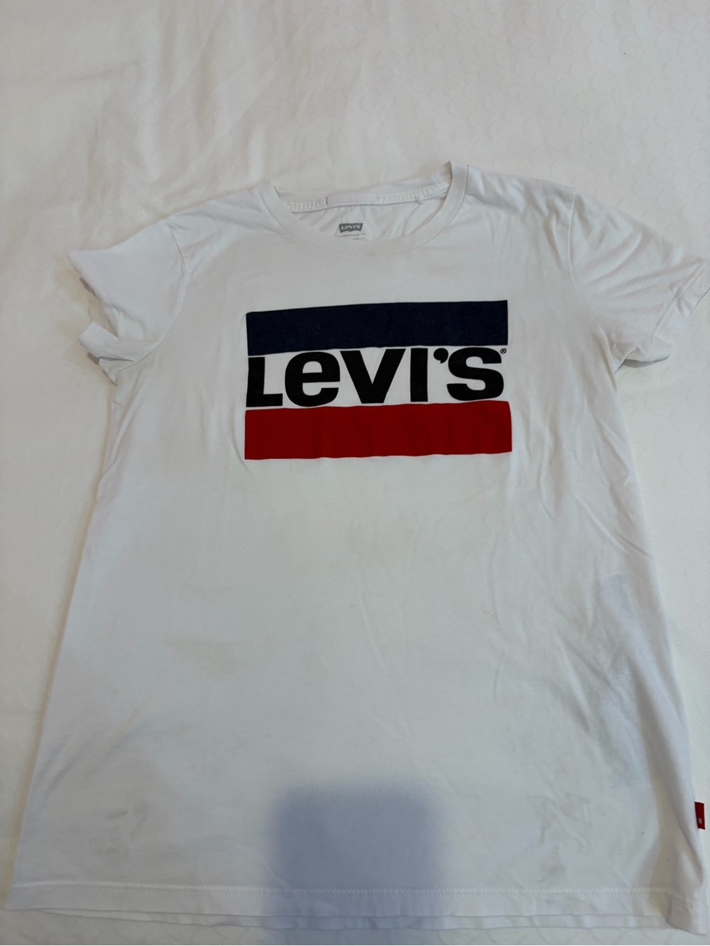 Levi's White Logo Tee with Navy & Red Stripes